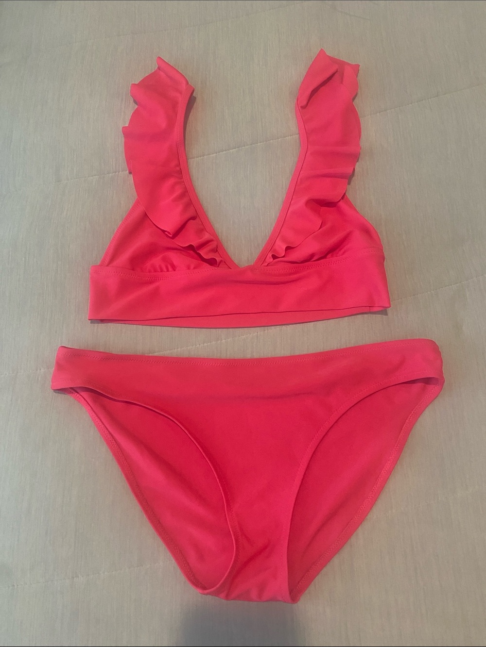 aerie Neon Pink Ruffle Bikini Set